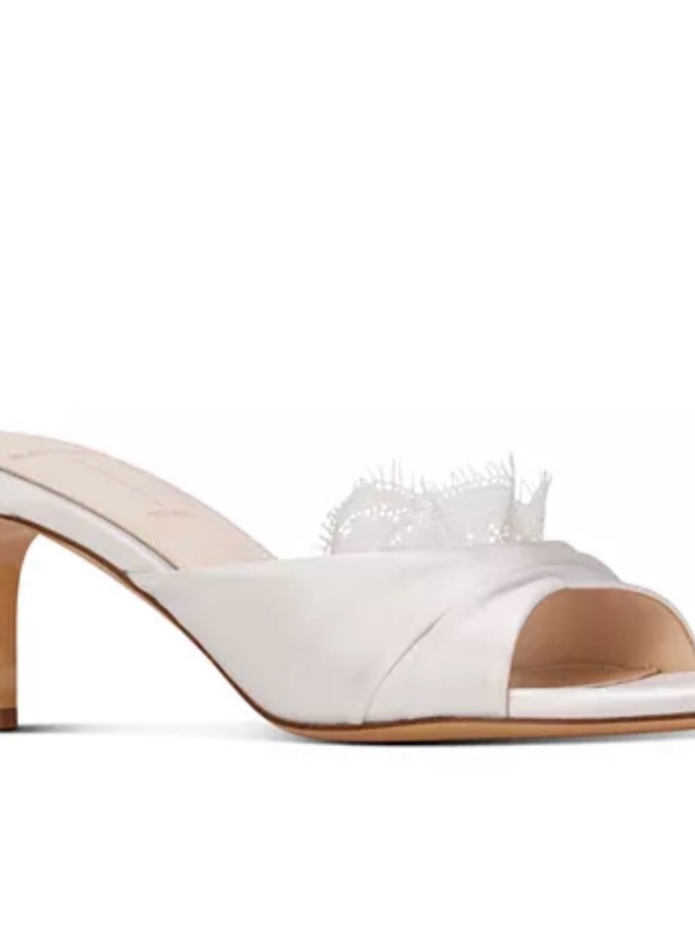 Black Suede Studio White Lace Trim Satin Slide Sandals